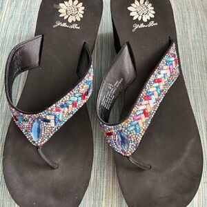 Yellow Box Women's Black Sandals with Colorful Beading